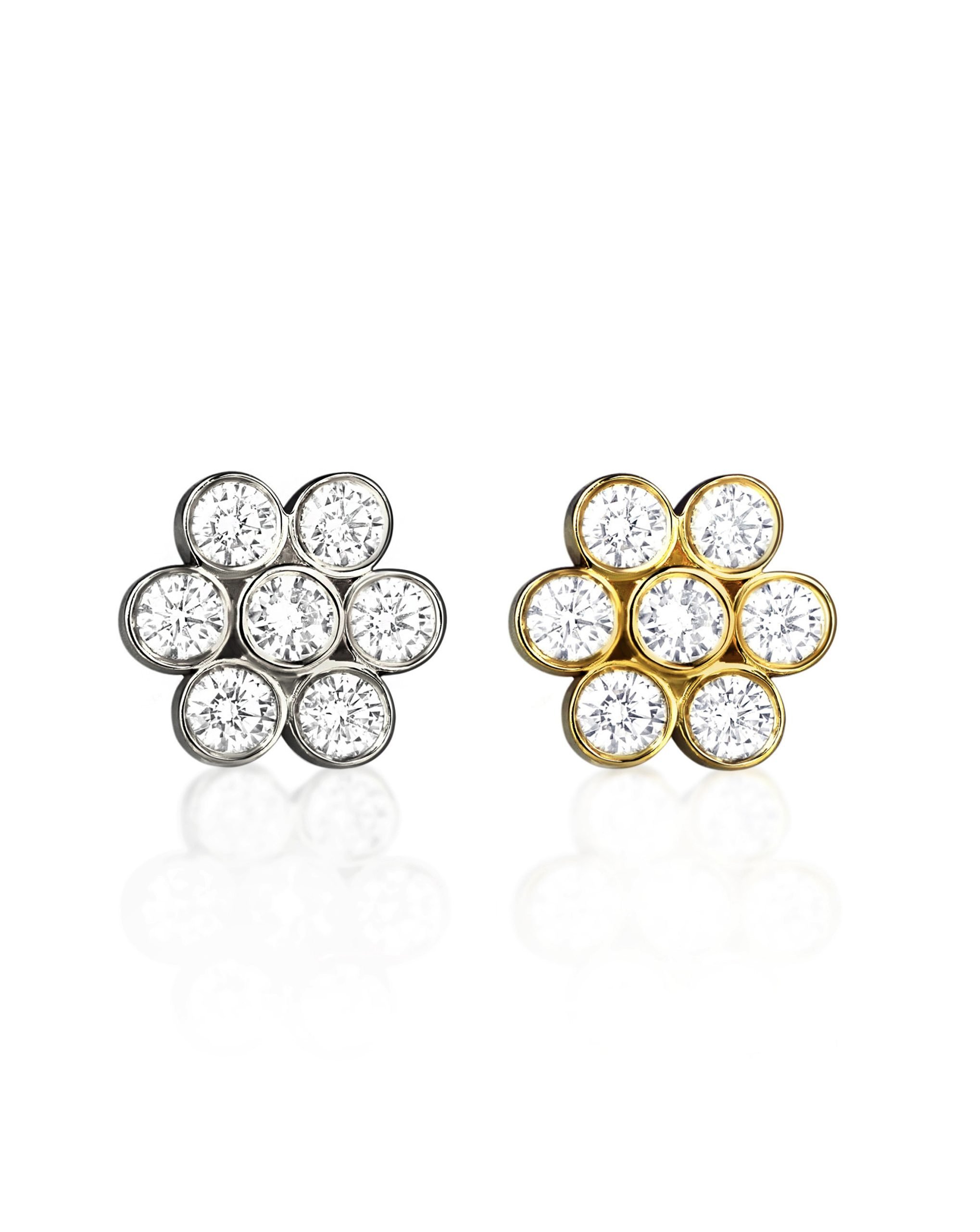 diamond flower luxury ear piercing studs helix earlobe earrings 18k solid gold jewellery lena cohen london