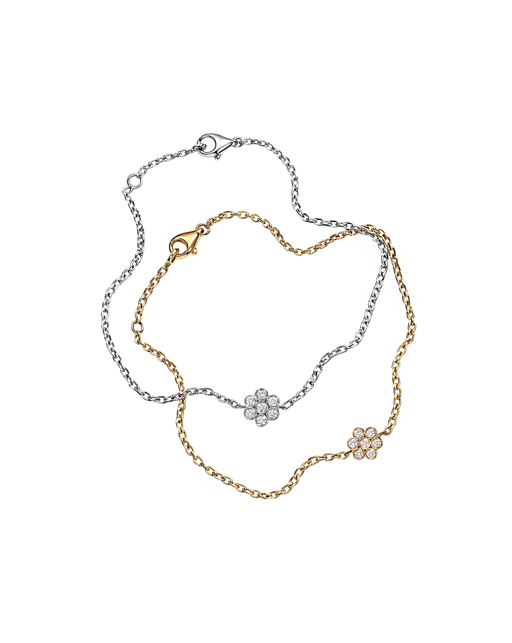 Diamond Flower Chain Bracelet 18K Gold