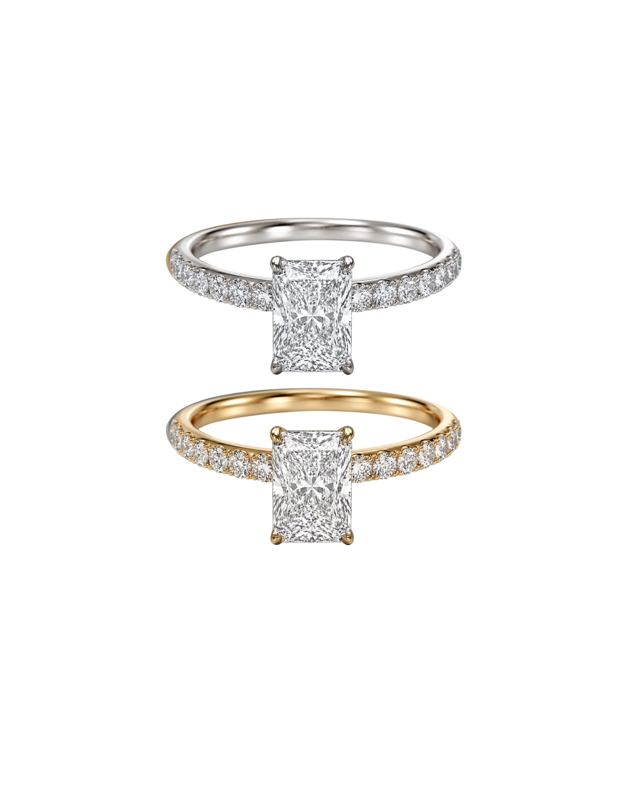 Radiant Cut Natural Diamond Ring with Pave Band 18ct Gold